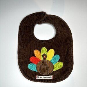 Mudpie 1st Thanksgiving Bib Turkey Brown Cordoroy